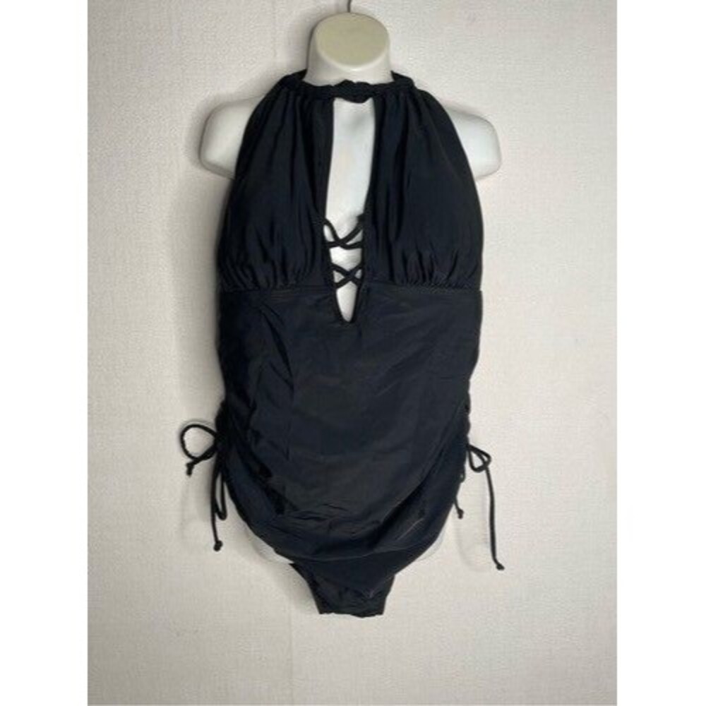 NWT Aqua Eve Tummy Control Halter One Piece Swimsuit Women‎ Size 18W Black